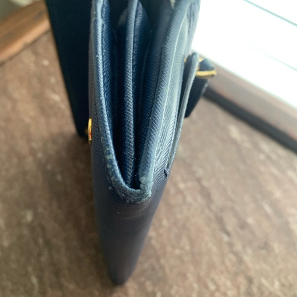 Prada Saffiano Metal Bar Continental Flap Wallet in Bluette - GUC - Picture 3 of 12